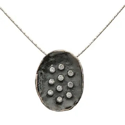 Necklace, Oxydized Silver Large Sized Pendant