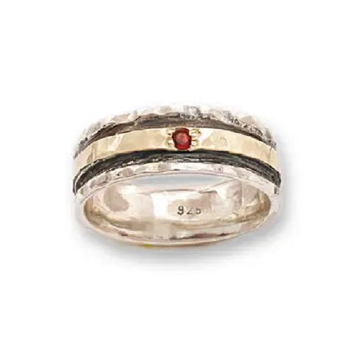 Ring, Silver/Gold Set with Garnet