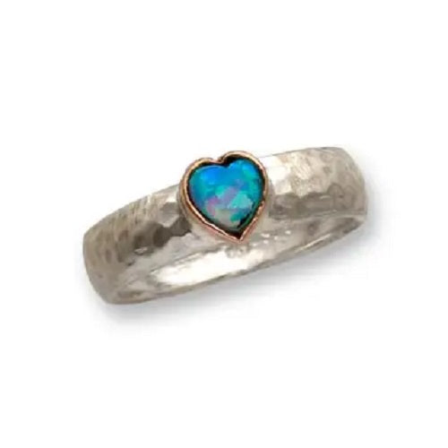 Ring, Sterling, 9K Gold and Opal Heart