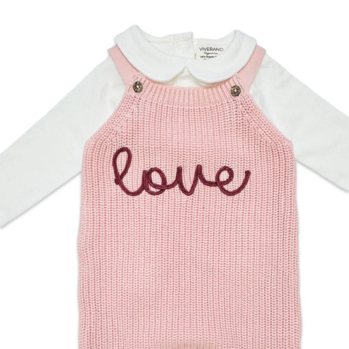 LOVE Embroidered Chunky Sweater Knit Baby Overall & Bodysuit