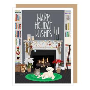 Christmas Mantel Holiday Card (single or boxed): SINGLE