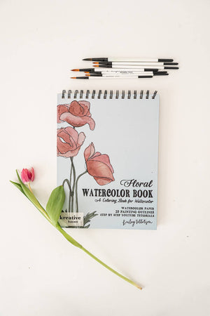 Floral Watercoloring Book - Outlines with Video Tutorials