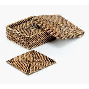 Square Flat Coasters with Case, 7 Piece Set